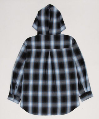 WEGO フードチェックシャツ サックス