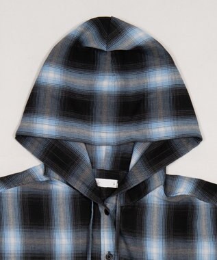 WEGO フードチェックシャツ サックス