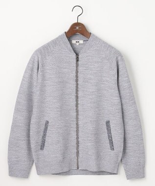 JOSEPH ABBOUD 【イタリア糸×エコ素材・通気性・軽量】スラブギマ×和紙 ニット ブルゾン ブルー系