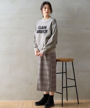 ANY L 【手洗い可/ウエストゴム/裏起毛】チェックボンディングタイトスカート ビックチェック