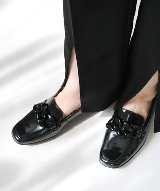 Pointer 【石岡真実さん着用】日本製 本革超軽量チェーンモチーフローファー ブラック(シワエナ)