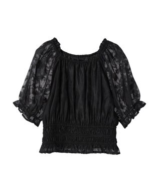 earth music&ecology 衿付きフラワーブラウス Black