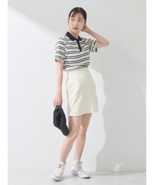 earth music&ecology 襟付きボーダープルオーバー Off White