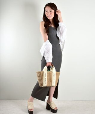 LA BAGAGERIE 【maison vert】【ペーパー素材・多収納】ロゴテープかごバッグ グリーン