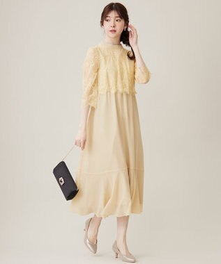 ANY SIS 【洗える】レーシーケープ ドレス クリームイエロー