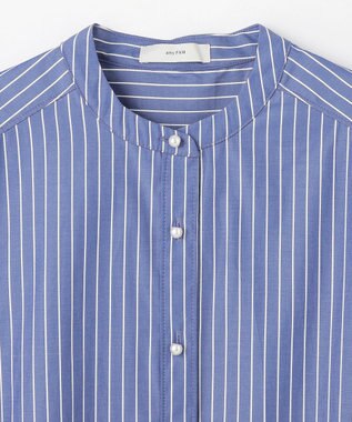 ANY 【洗濯機可】ラメストライプ半袖シャツブラウス ネイビー×オフストライプ