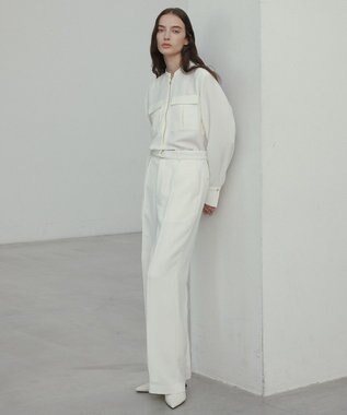 BEIGE， 【洗える】JASMINE / スタンドカラージップブラウス Ecru