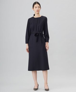 J.PRESS LADIES L 【セットアップ対応】ウールスムース タックディテール ワンピース ネイビー系