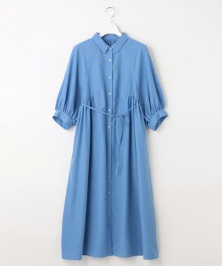 Feroux 【洗える】パフスリーブシャツ ワンピース スカイブルー系