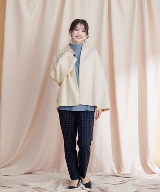 Tiaclasse L 【洗える】配色ハイネックニットトップス サックス