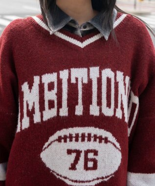 WEGO 【25年秋冬新作】フラッフィーVネックニットBIGプルオーバー ワイン
