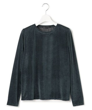 23区 【洗える】シアーベロア ロングスリーブ Tシャツ ダークグリーン系