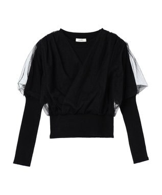 earth music&ecology チュールドッキングニットプルオーバー Black