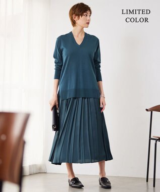 ICB 【洗える】コンパクトウール Vネックプルオーバー ダルブルー系［WEB限定］