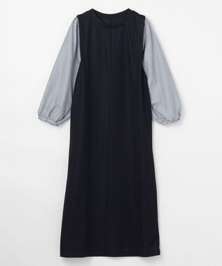 ANY L シャツコンビワンピース ネイビー