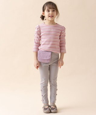 ANY KIDS 七分袖 テレコボーダー Tシャツ ピンク系