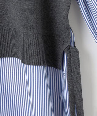 ANY レイヤード風チュニック グレー×ブルーストライプ