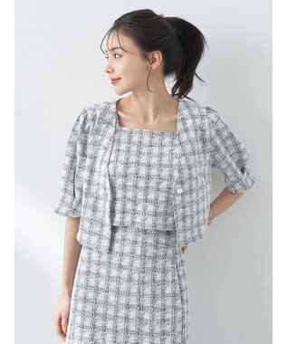 earth music&ecology ＳＥＴ２点　カットソーツィードアンサンブル Check Black