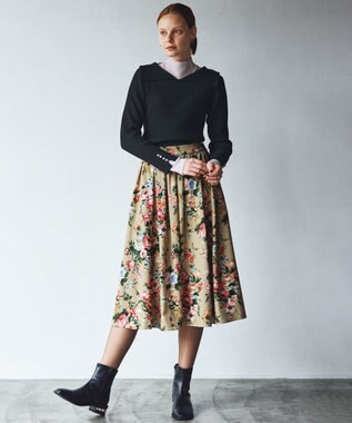 組曲 【23.5cm~24cm】パールヒールミドルブーツ ブラック系