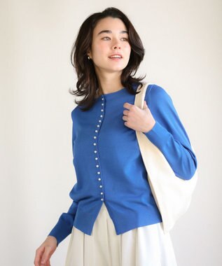 Green Parks パール調ボタン付き２ＷＡＹニットプルオーバー Blue