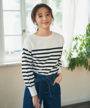 Feroux 【洗える】パールポイントパフスリーブ ニット ホワイト系1