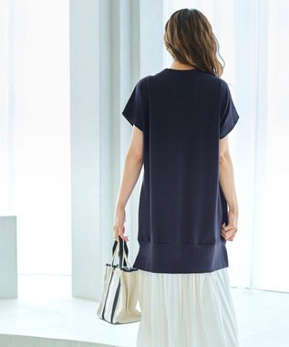Tiaclasse 【洗える】裏毛プリーツコンビワンピース ネイビー×オフ