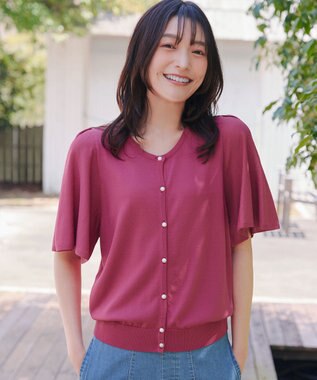 Tiaclasse 【洗える】フレアスリーブカーディガン ディープピンク