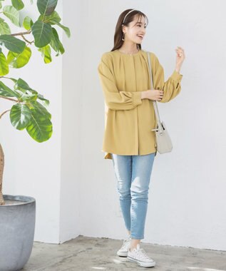 Tiaclasse L 【洗える】とろみシャツチュニック ライム