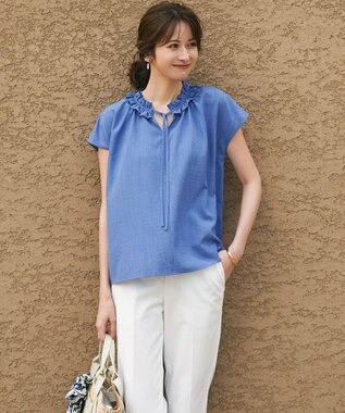 23区 S 【WEB&一部店舗限定】ライトタンブラー ギャザー フリル ブラウス スカイブルー系