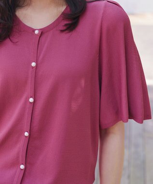 Tiaclasse 【洗える】フレアスリーブカーディガン ディープピンク