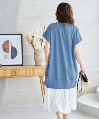 Tiaclasse 【洗える】裏毛プリーツコンビワンピース ブルー×オフ