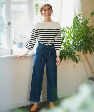 Feroux 【洗える】パールポイントパフスリーブ ニット ホワイト系1