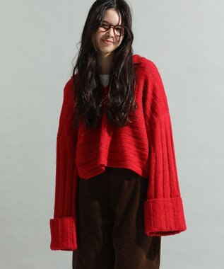 CRAFT STANDARD BOUTIQUE ロールアップ袖ショート丈ニットプルオーバー Red