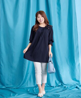 Tiaclasse L 【洗える】アシメタックネックチュニック ネイビー