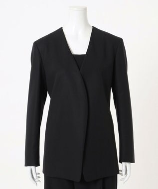 23区 L 【エステータ】コットンダブルクロス ノーカラージャケット ブラック系