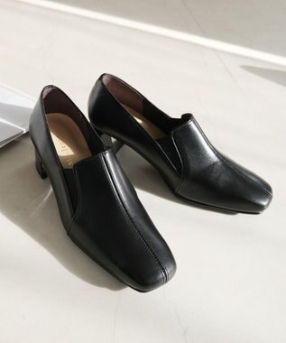 Pointer 日本製 滑り止めスクエアトゥサイドゴムパンプス ブラック