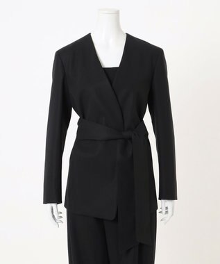 23区 L 【エステータ】コットンダブルクロス ノーカラージャケット ブラック系