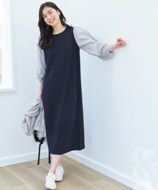 ANY 【洗濯機可】コンビネーションワンピース ネイビー