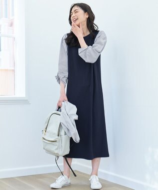 ANY 【洗濯機可】コンビネーションワンピース ネイビー