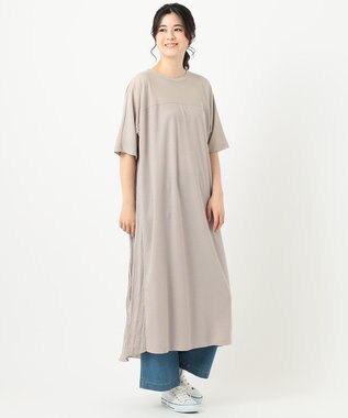 ANY ワッシャーコンビワンピース ベージュ系