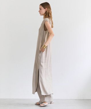 BEIGE， MICA / リネンブレンドノースリーブロングドレス  L.Taupe