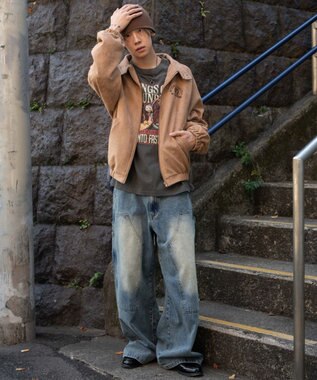 WEGO 【ユニセックス着用ITEM/MLサイズ展開】フェイクスウェードロゴスウィングトップ ベージュ