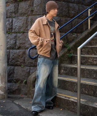 WEGO 【ユニセックス着用ITEM/MLサイズ展開】フェイクスウェードロゴスウィングトップ ベージュ