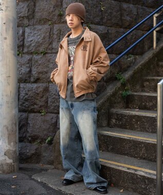 WEGO 【ユニセックス着用ITEM/MLサイズ展開】フェイクスウェードロゴスウィングトップ ベージュ