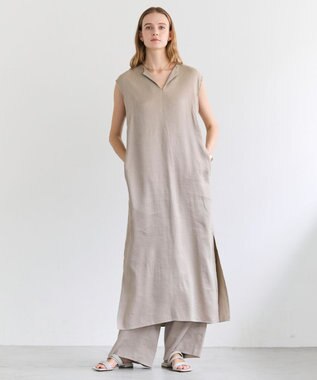 BEIGE， MICA / リネンブレンドノースリーブロングドレス  L.Taupe