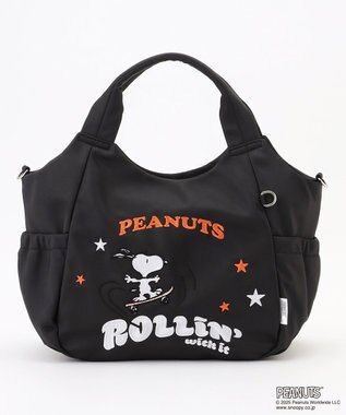 Y'SACCS SNOOPYデザイン サイドギャザー2wayトート　Mサイズ(スケートボード） ブラック