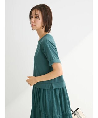 Green Parks カットソー異素材ドッキングワンピース Khaki