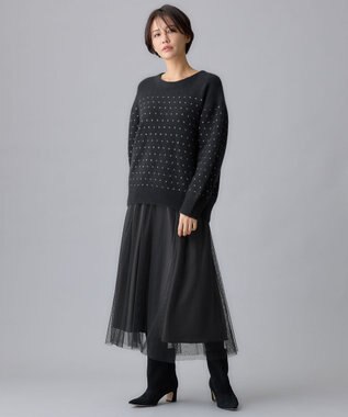 自由区 L ウールジャカードラメ ニット ブラック系