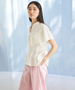 UNFILO リネンレーヨン タックブラウス オフ