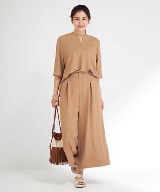 23区 L 【Lサイズ限定/洗える】ハイストレッチツイル ブラウス キャメル系